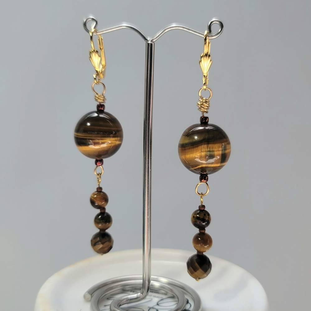 Hand Made Harmony Balance Tiger Eye Droplet  Earrings